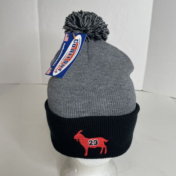 New 23 GOAT Winter Beanie, Gray/Black, Knit, Pom, Acrylic NWT - Picture 1 of 9